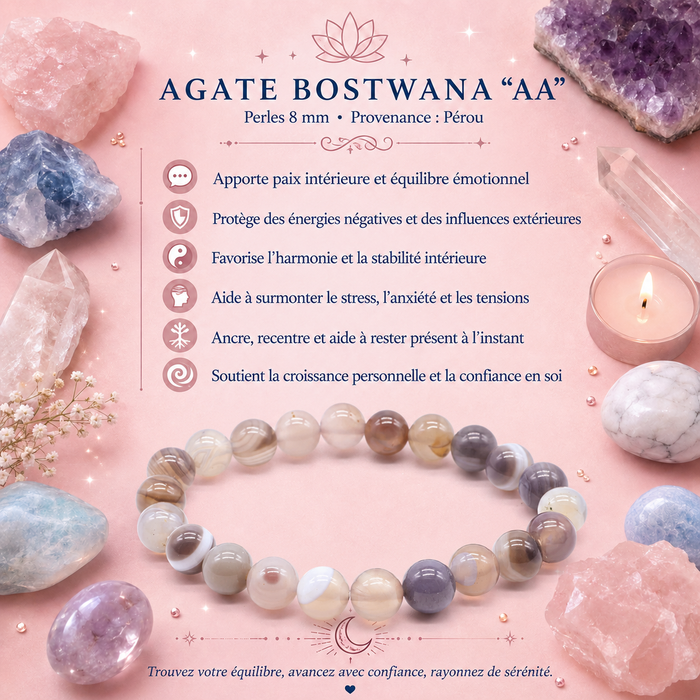 Bracelet Agate Bostwana AA – Perles 8 mm