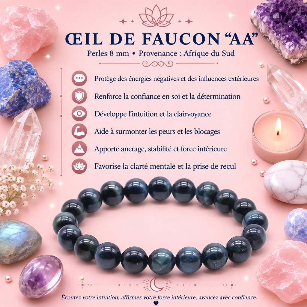 Bracelet Œil de Faucon AA – Perles 8 mm