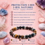 Bracelet protection 3-mix - Trio Œil de tigre, œil de taureau, œil de faucon – Perles 8 mm