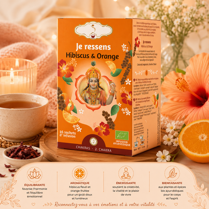 Tisane bio matinale "JE RESSENS" - Éveille les sens, inspire la créativité, l'imagination et la passion - 2e chakra