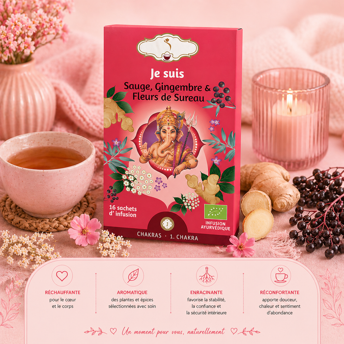 Tisane bio matinale "JE SUIS" - Moment de détente et de stabilité - 1er chakra