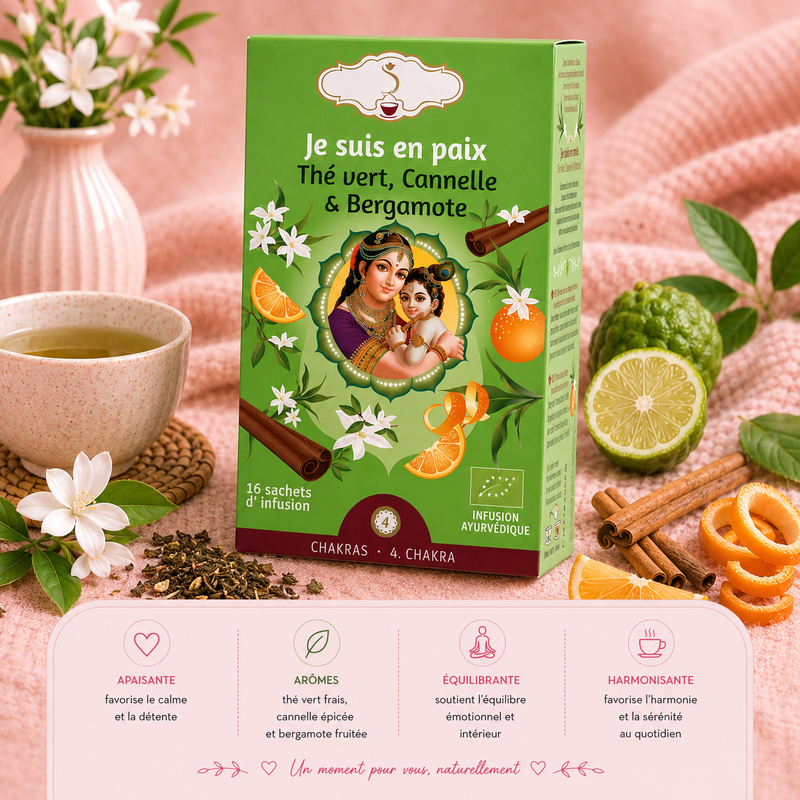 Tisane bio matinale "JE SUIS EN PAIX" - Favorise la joie, la dévotion, l'estime de soi et la reconnaissance - 4e chakra