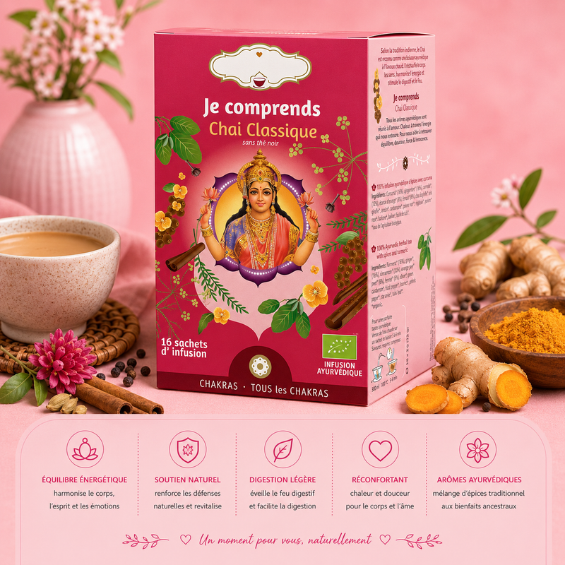 Tisane bio matinale "JE COMPRENDS" - Moment de détente et de stabilité - Tous les chakras