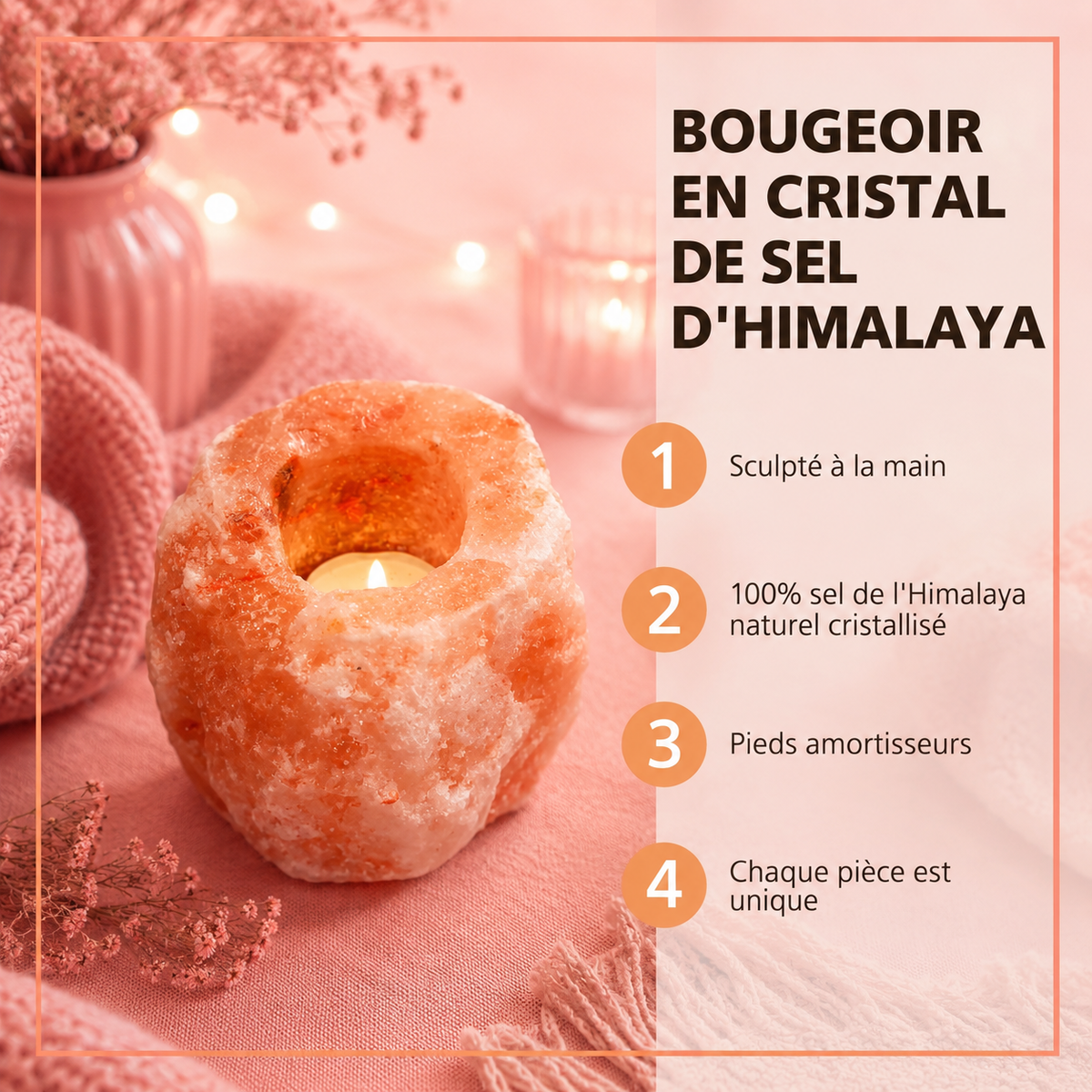 Bougeoir de sel de l'Himalaya pour bougie chauffe-plat - 500 g