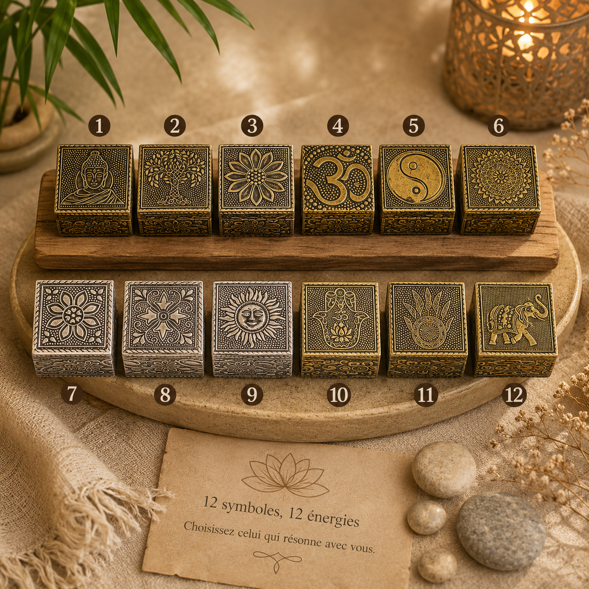 Mini boîtes carrées sacrées en bois - Gardiennes de vos intentions