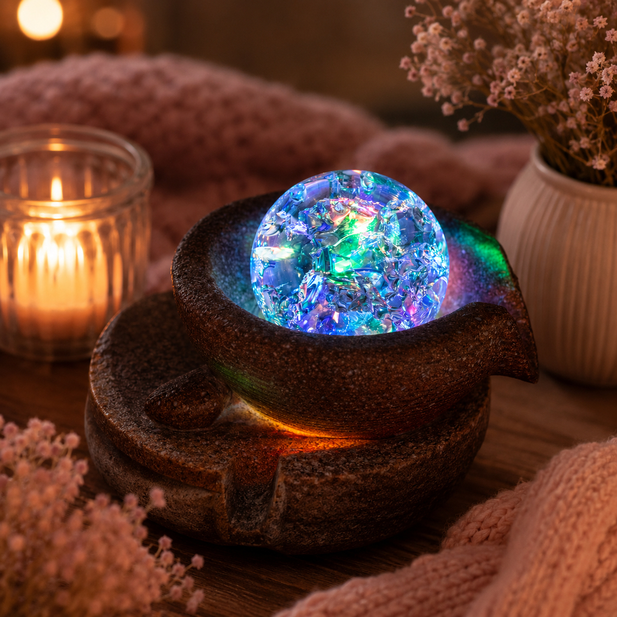 Fontaine de table - Galets & boule de cristal (19x19x28 cm)