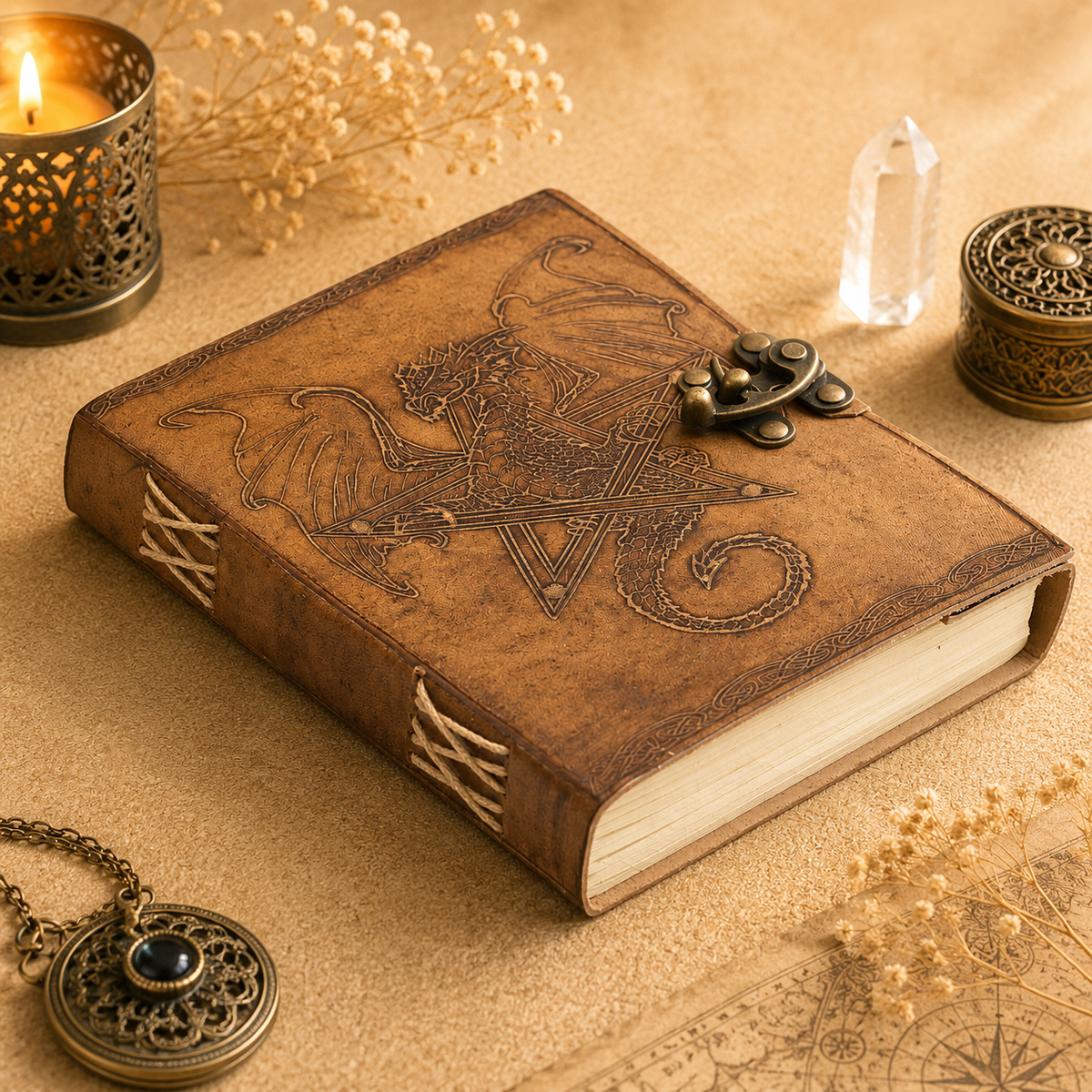 Carnets en cuir avec boucle (plusieurs modèles) - Feuilles blanches - 200 pages