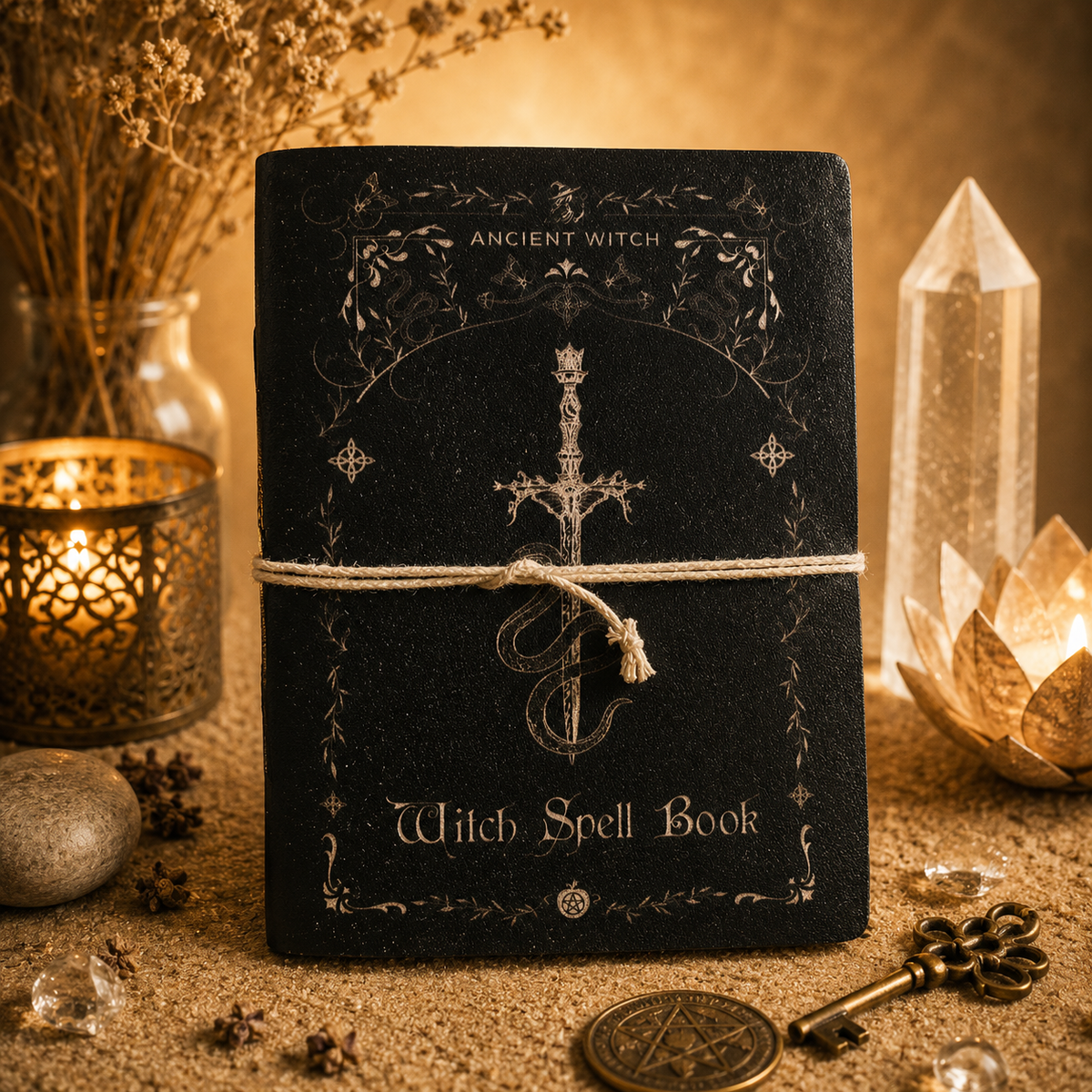 Carnets rituels sorcière en cuir assortis (15 x 11,5 cm) - 5 modèles