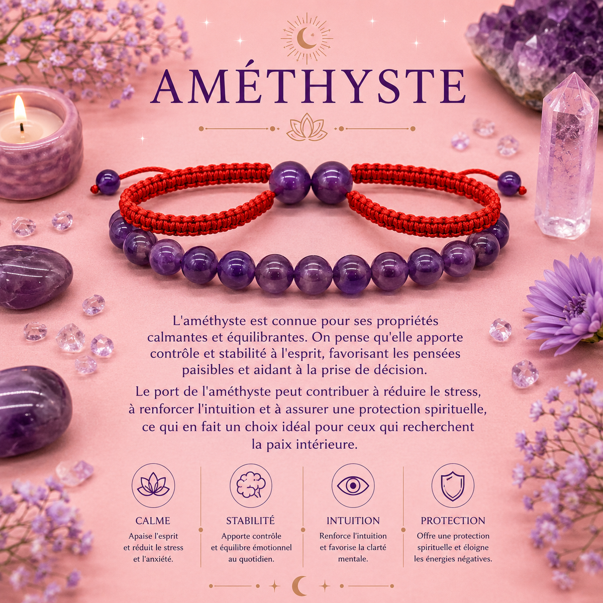 Bracelets double puissance avec pierres précieuses - Améthyste