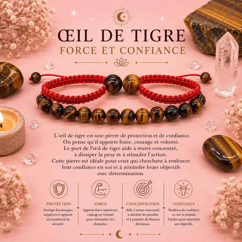 Bracelets double puissance avec pierres précieuses - Œil de tigre
