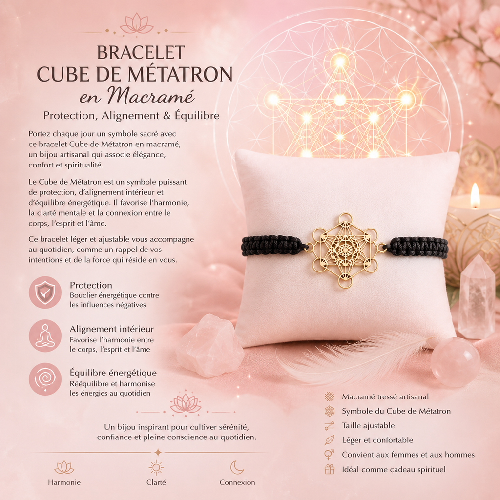 Bracelet Cube de Métatron en Macramé