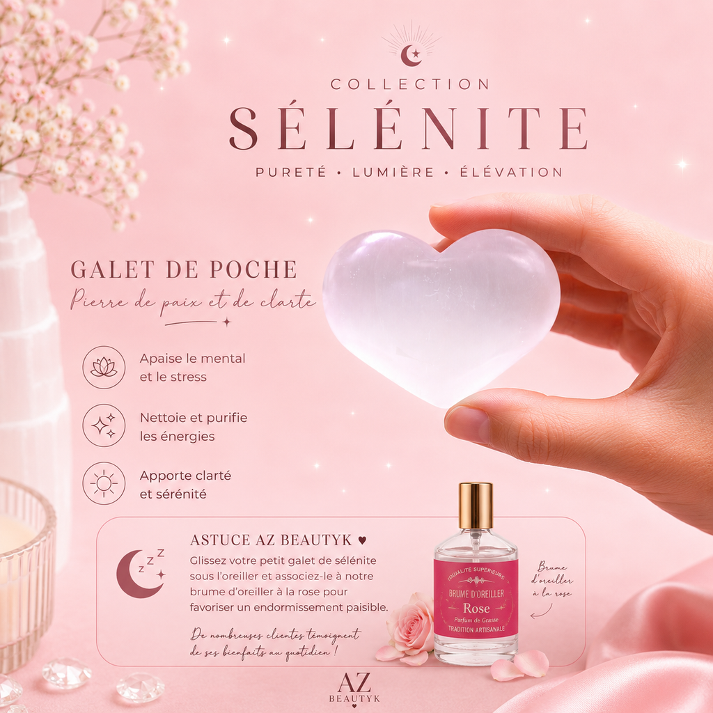 Cœur de sélénite polie - 4 tailles