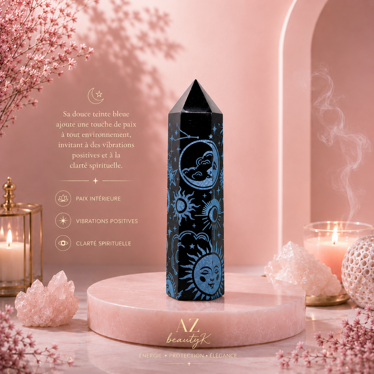 Pointe d'Obsidienne noire - Histoire mystique (environ 60-70 g et 9 cm)