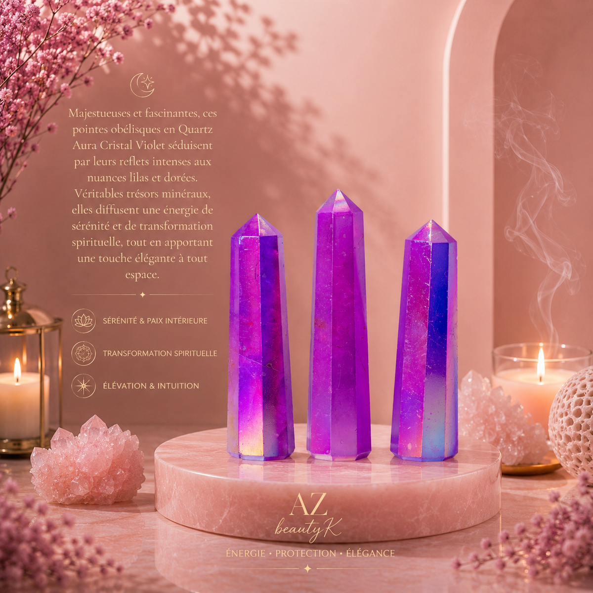 Pointe obélisque en Quartz aura cristal