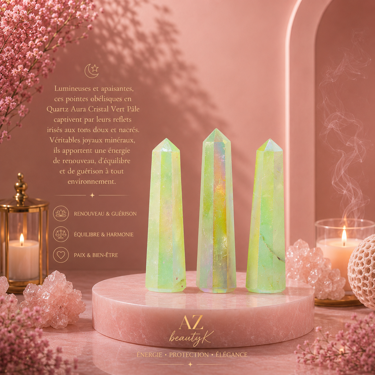 Pointe obélisque en Quartz aura cristal