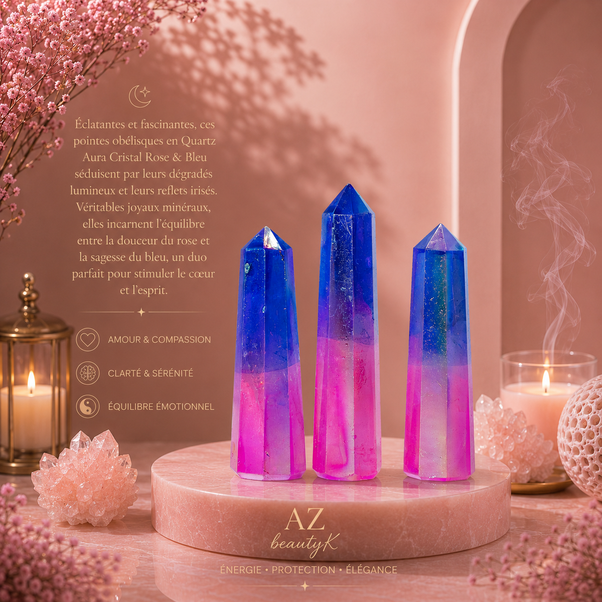 Pointe obélisque en Quartz aura cristal