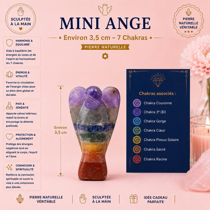 Mini Ange en pierre précieuse sculptée à la main - 7 chakras (2 tailles)