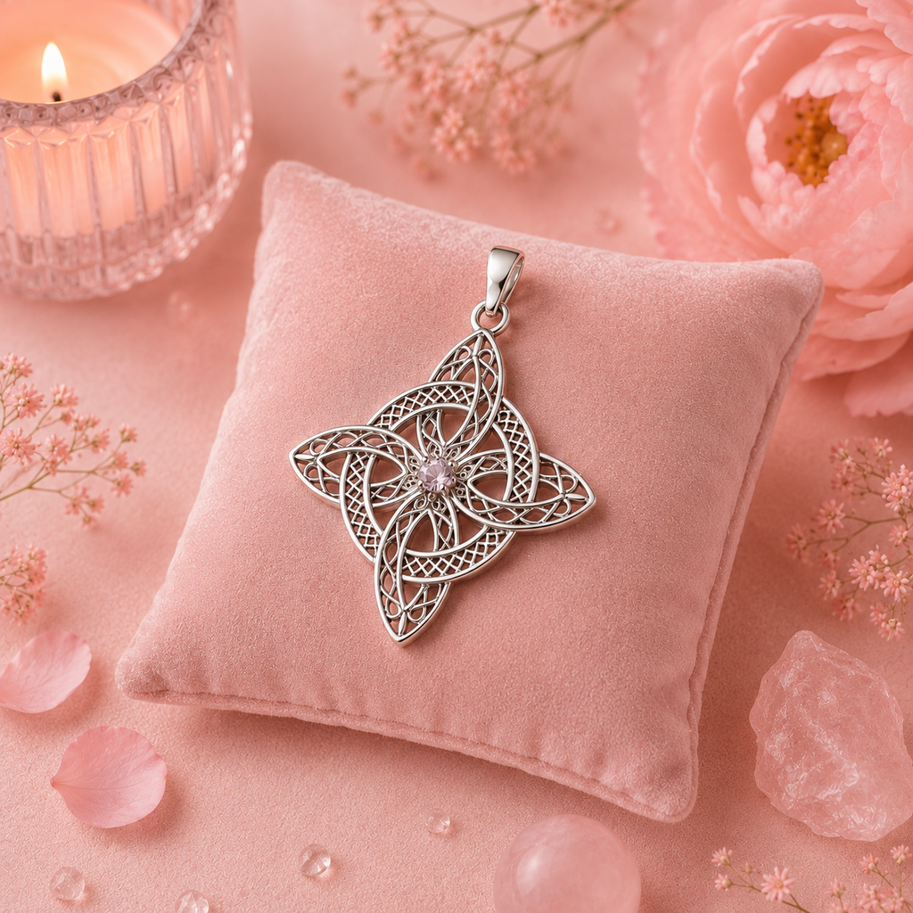 Pendentif Nœud de Sorcière & Zircon Couleur Améthyste