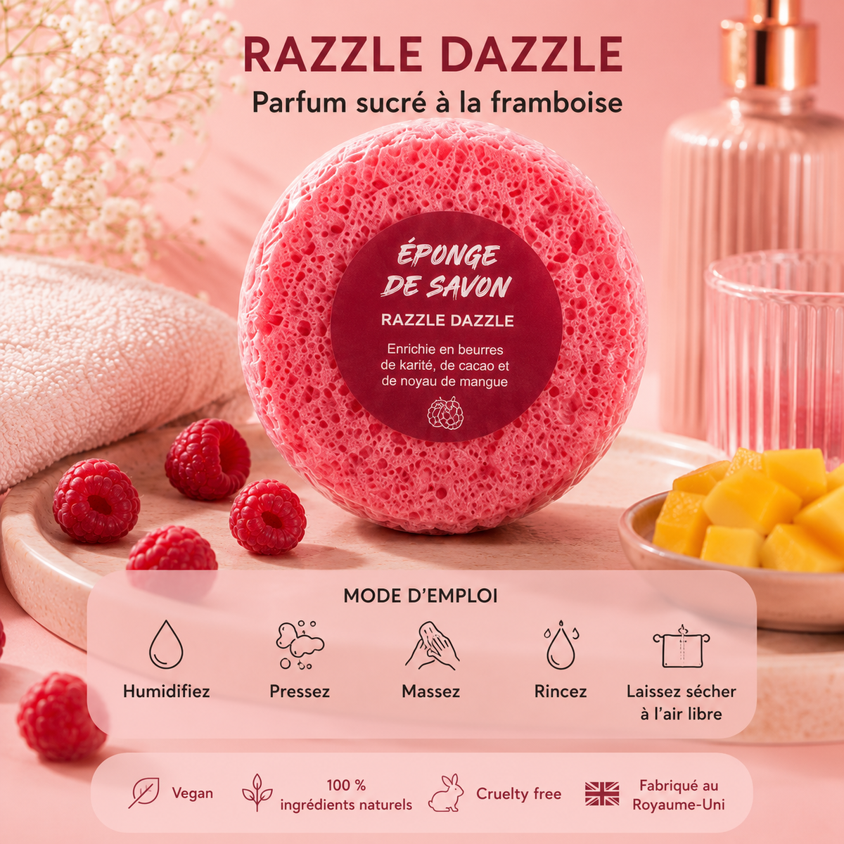 Éponges savonneuses exfoliantes au triple beurre – Nettoie, exfolie, nourrit (plusieurs variantes)