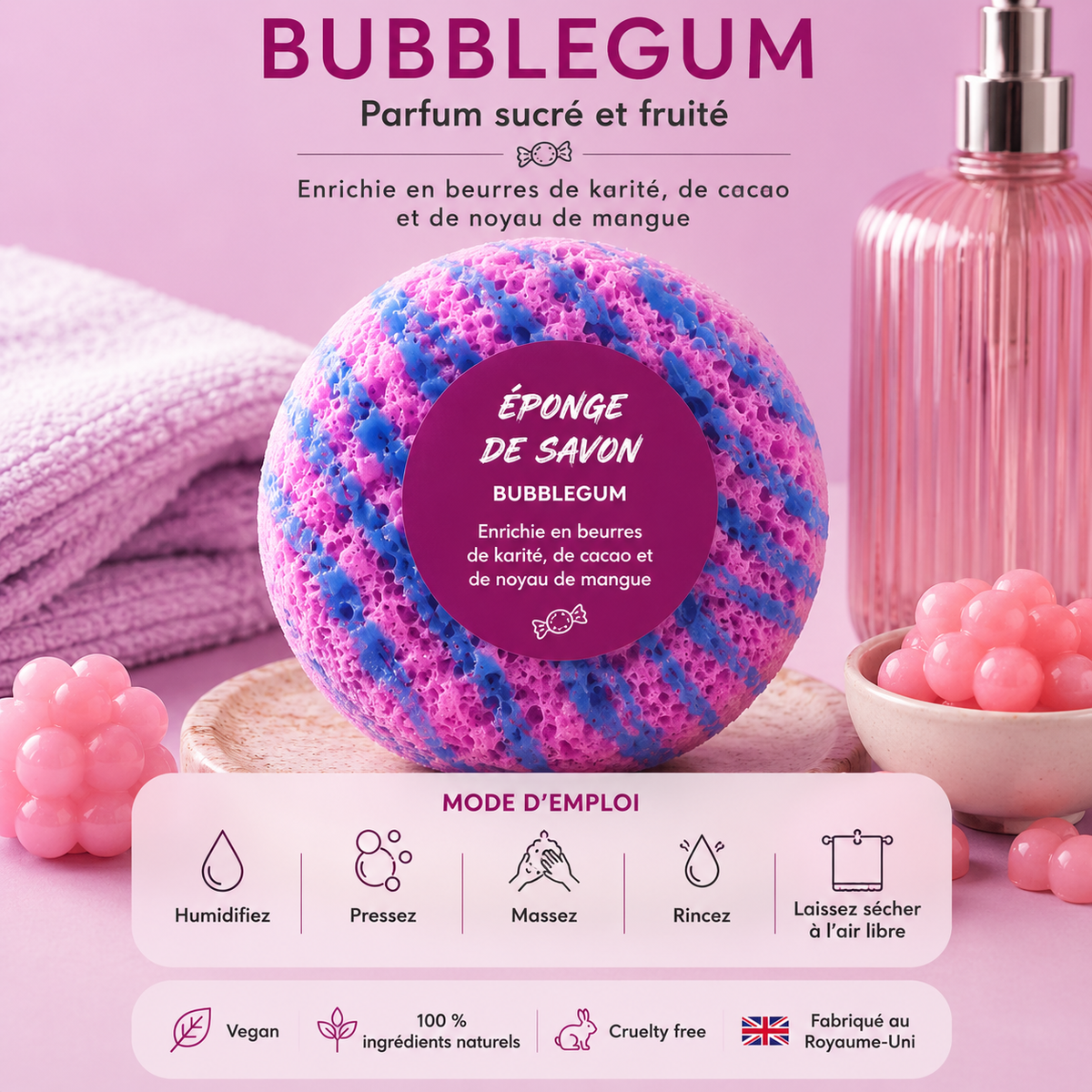 Éponges savonneuses exfoliantes au triple beurre – Nettoie, exfolie, nourrit (plusieurs variantes)