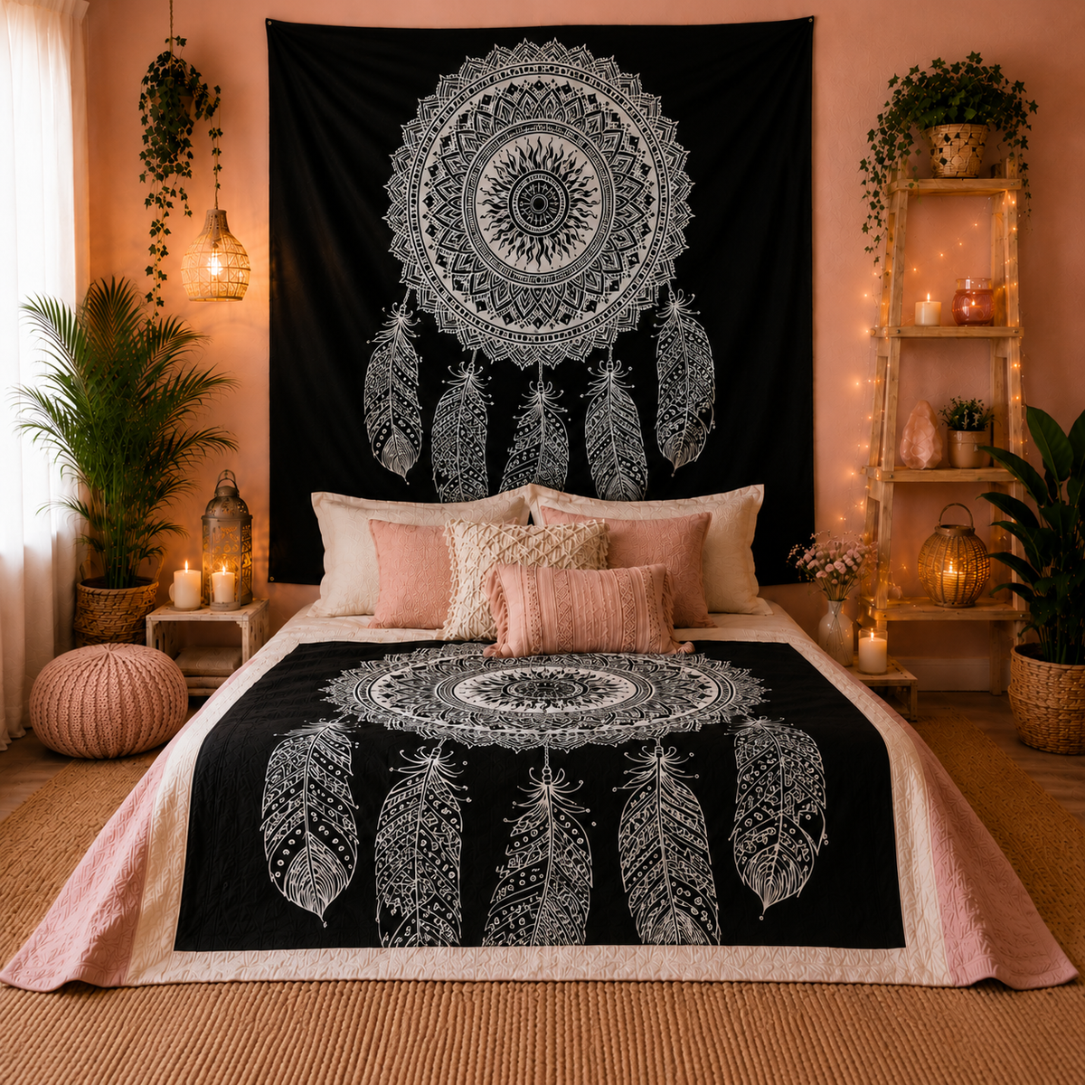 Couvre-lit ou Tenture murale en coton - N&B - Plusieurs modèles (200x230 cm)