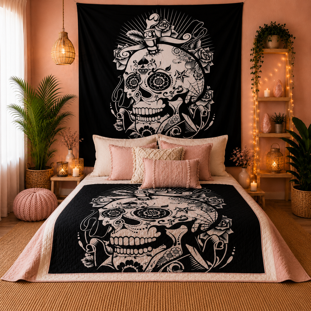 Couvre-lit ou Tenture murale en coton - N&B - Plusieurs modèles (200x230 cm)