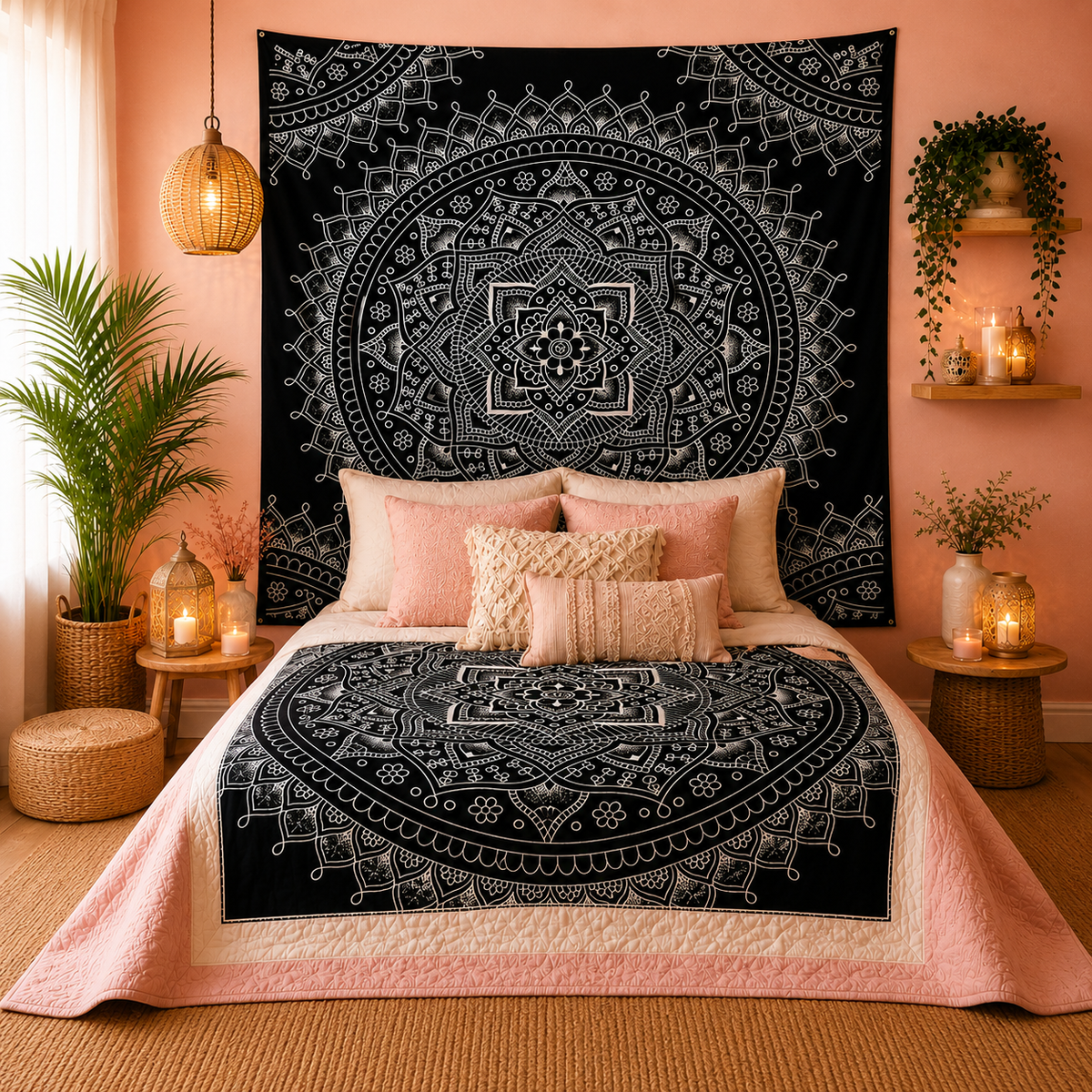 Couvre-lit ou Tenture murale en coton - N&B - Plusieurs modèles (200x230 cm)