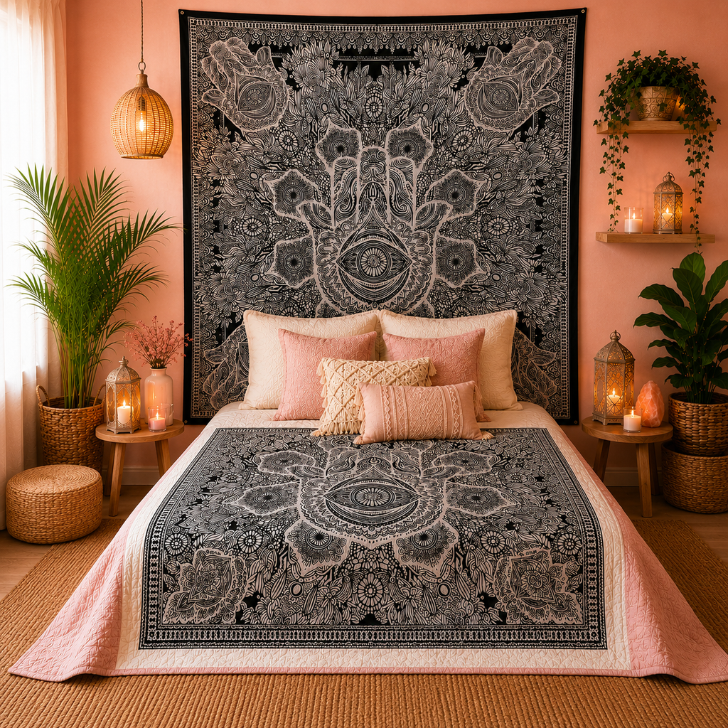 Couvre-lit ou Tenture murale en coton - N&B - Plusieurs modèles (200x230 cm)