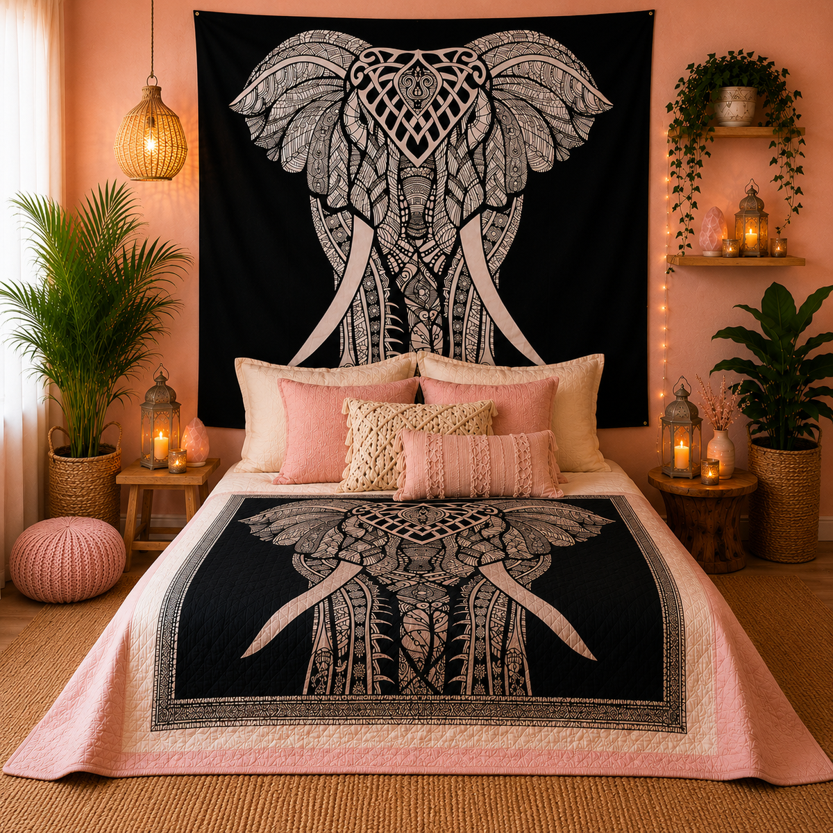 Couvre-lit ou Tenture murale en coton - N&B - Plusieurs modèles (200x230 cm)