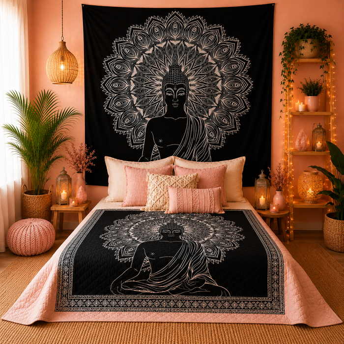 Couvre-lit ou Tenture murale en coton - N&B - Plusieurs modèles (200x230 cm)