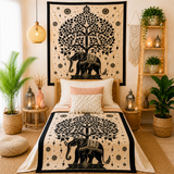 Couvre-lit ou Tenture murale en coton - Mono - L'Arbre à Éléphants (2 tailles)