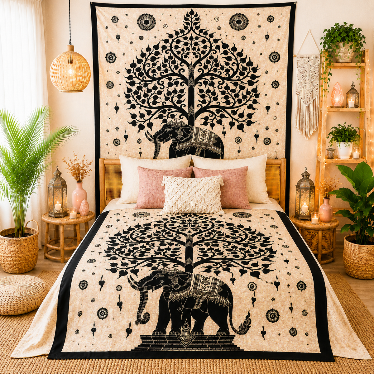 Couvre-lit ou Tenture murale en coton - Mono - L'Arbre à Éléphants (2 tailles)