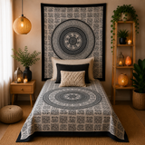 Couvre-lit ou Tenture murale en coton - Mono - Éléphant Mandala (2 tailles)