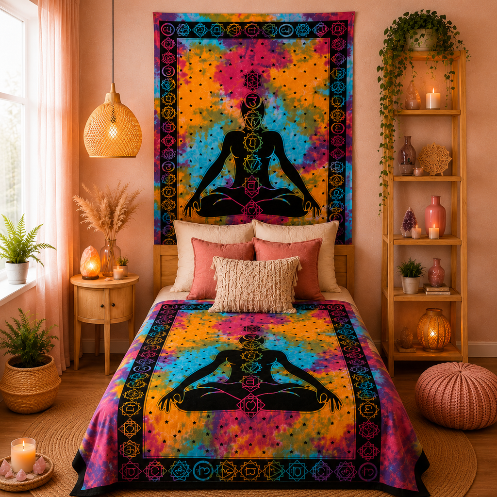 Couvre-lit ou Tenture murale en coton - Chakra Bouddha (2 tailles)