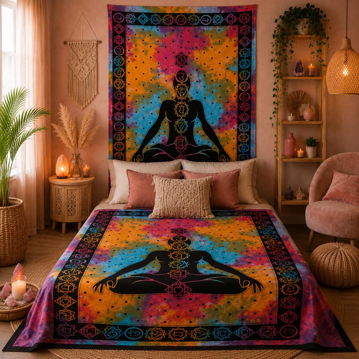 Couvre-lit ou Tenture murale en coton - Chakra Bouddha (2 tailles)