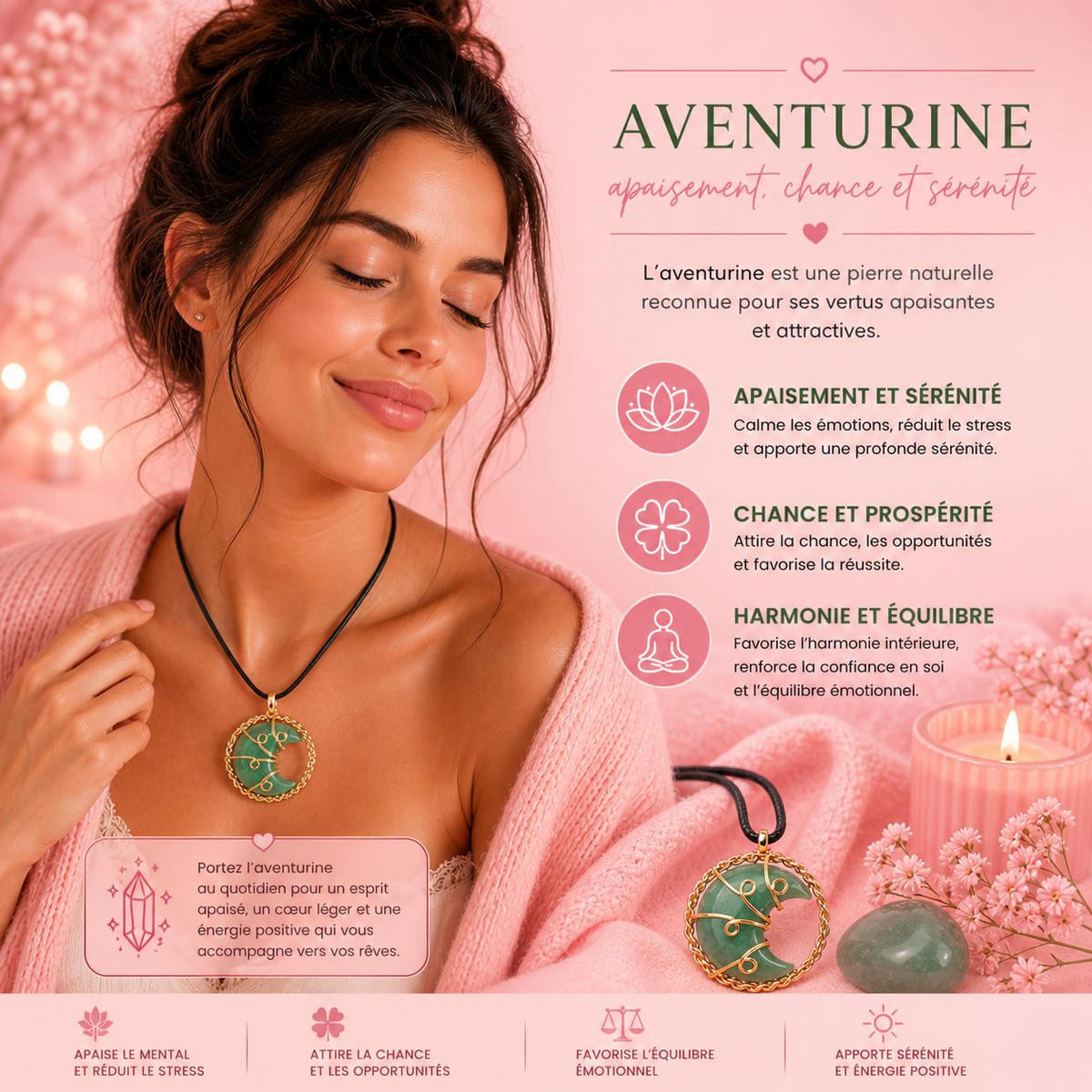 Collier & pendentif en forme de lune (plusieurs variantes)
