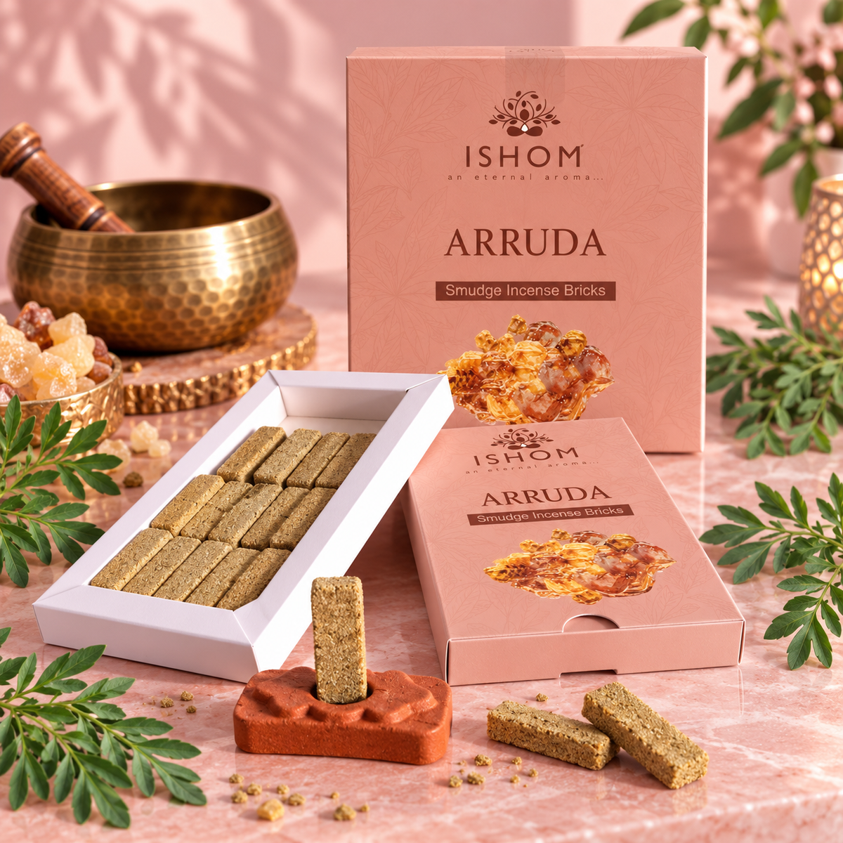 Briques d'encens naturel & support en terre cuite - 5 senteurs
