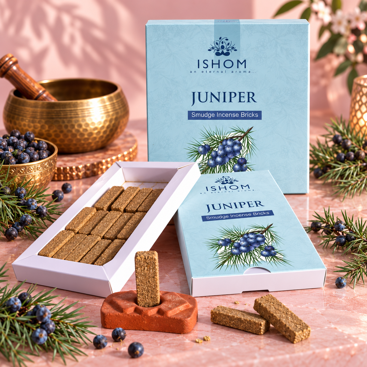 Briques d'encens naturel & support en terre cuite - 5 senteurs