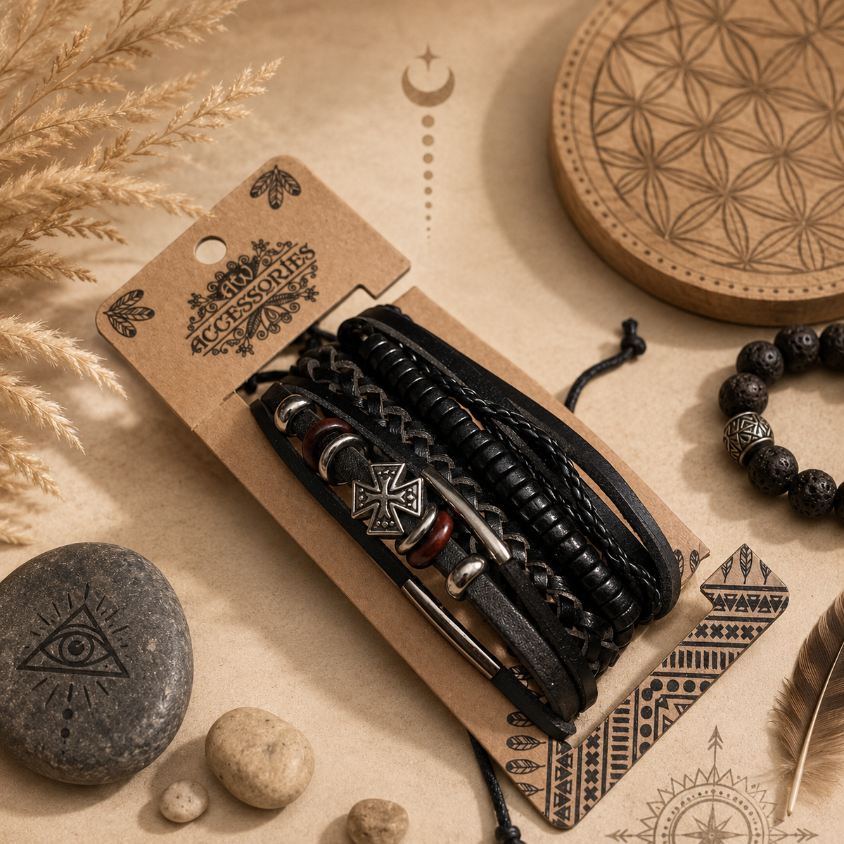 Set de Bracelets pour Homme – Noir