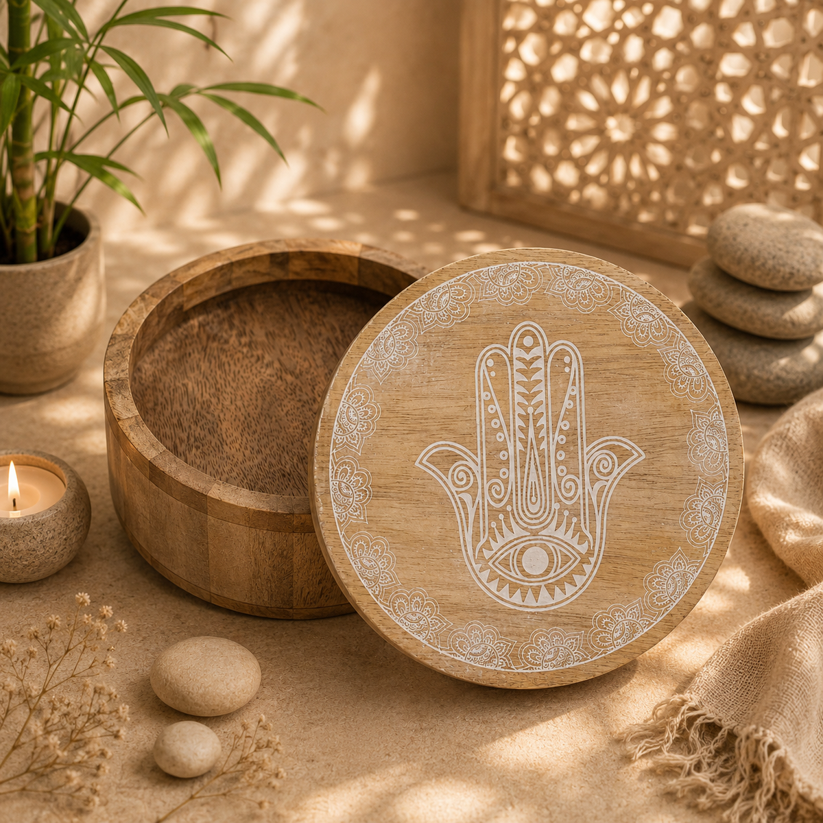 Grande boîte ronde en bois de manguier - 17,5 x 7,5 cm