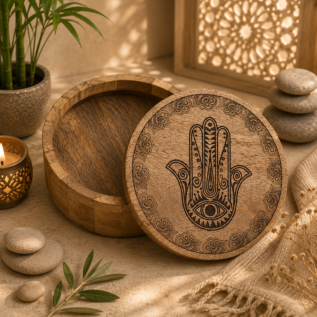 Grande boîte ronde en bois de manguier - 17,5 x 7,5 cm