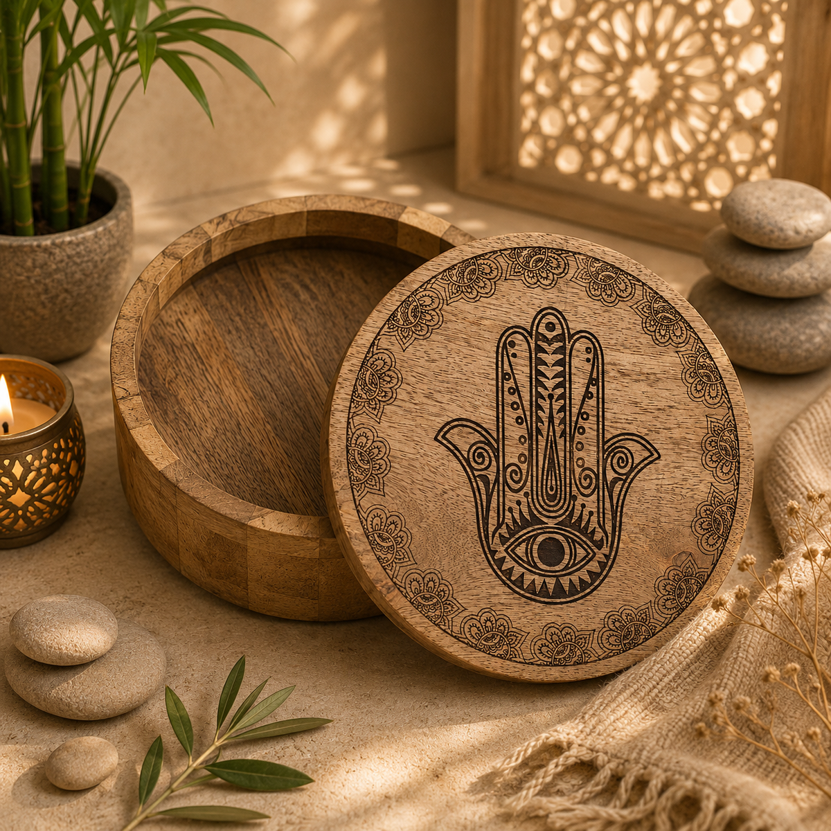 Grande boîte ronde en bois de manguier - 17,5 x 7,5 cm