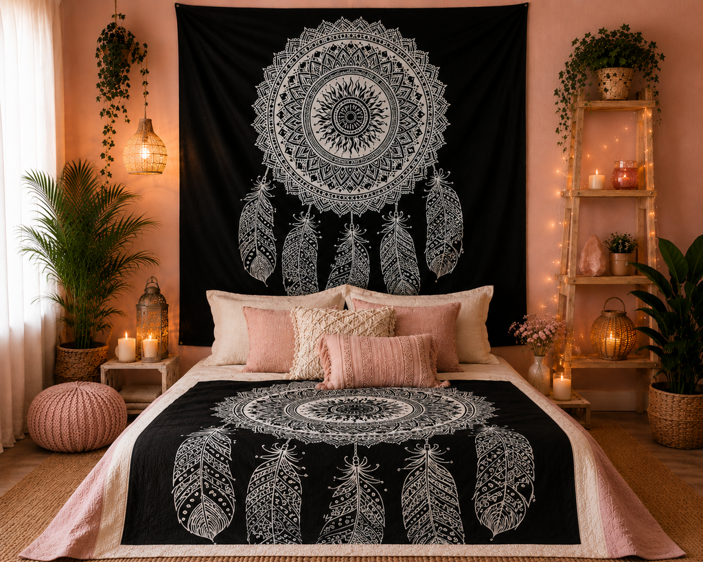 Couvre-lit ou Tenture murale en coton - N&B - Plusieurs modèles (200x230 cm)