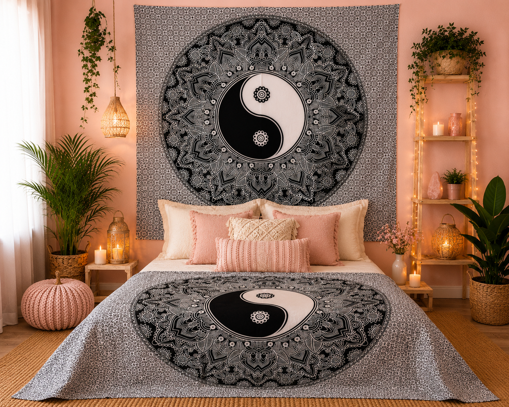 Couvre-lit ou Tenture murale en coton - N&B - Plusieurs modèles (200x230 cm)