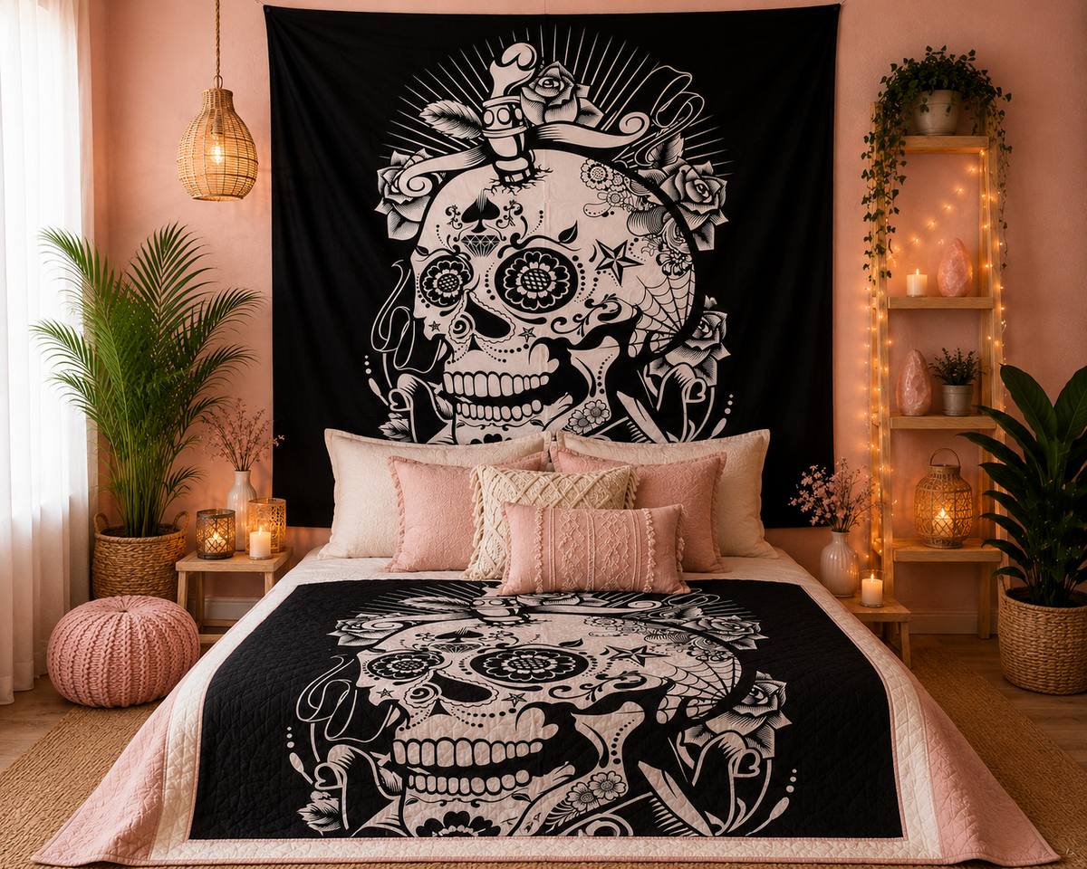 Couvre-lit ou Tenture murale en coton - N&B - Plusieurs modèles (200x230 cm)