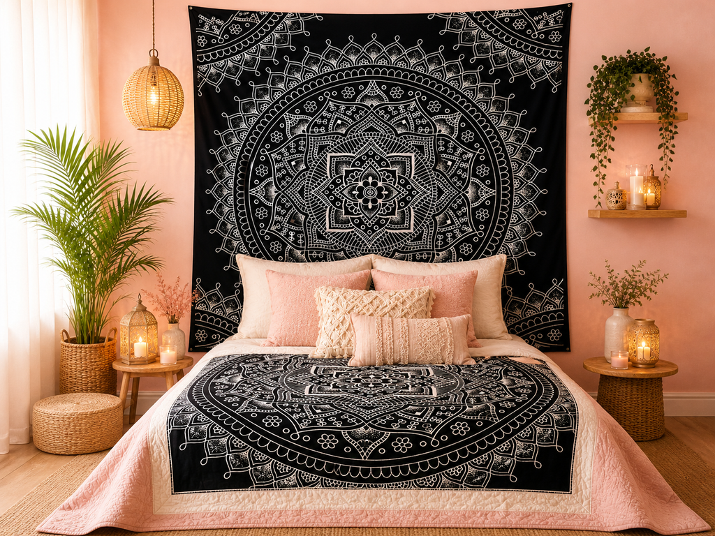 Couvre-lit ou Tenture murale en coton - N&B - Plusieurs modèles (200x230 cm)