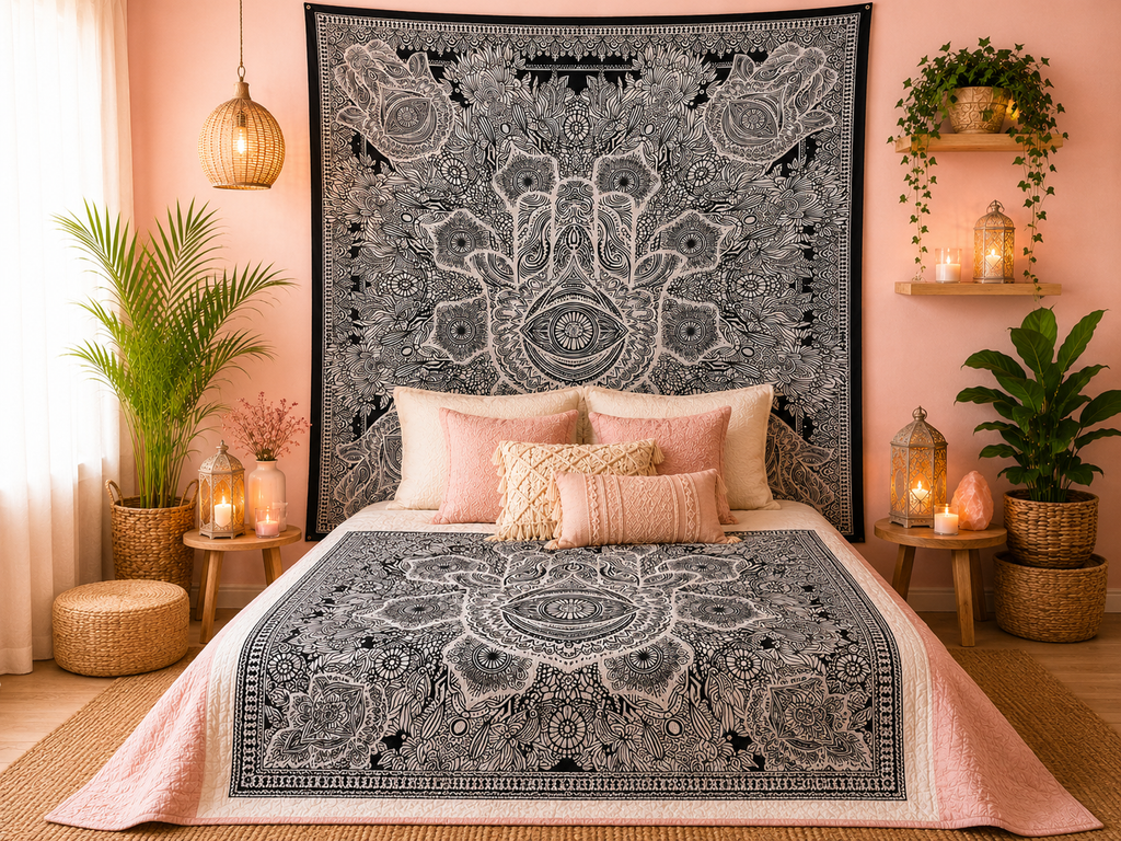 Couvre-lit ou Tenture murale en coton - N&B - Plusieurs modèles (200x230 cm)