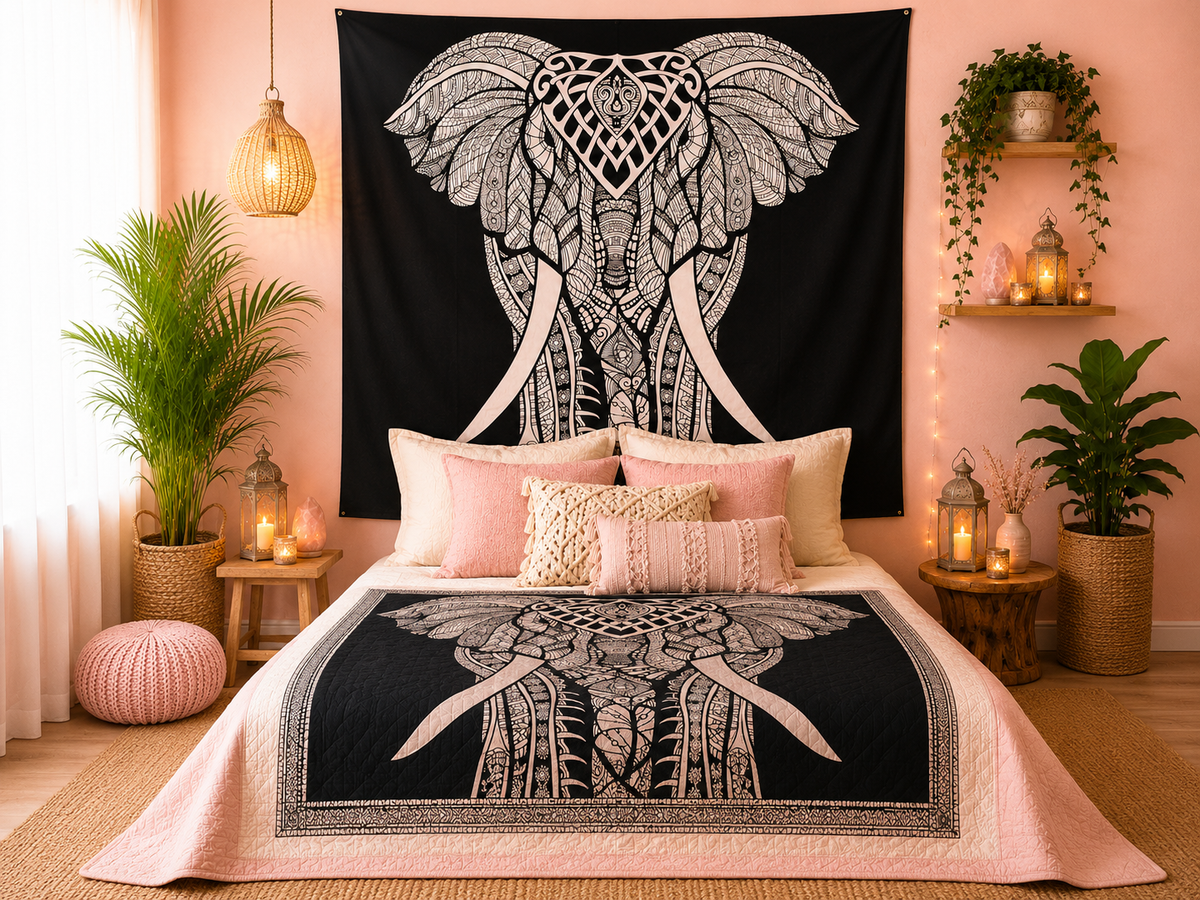 Couvre-lit ou Tenture murale en coton - N&B - Plusieurs modèles (200x230 cm)