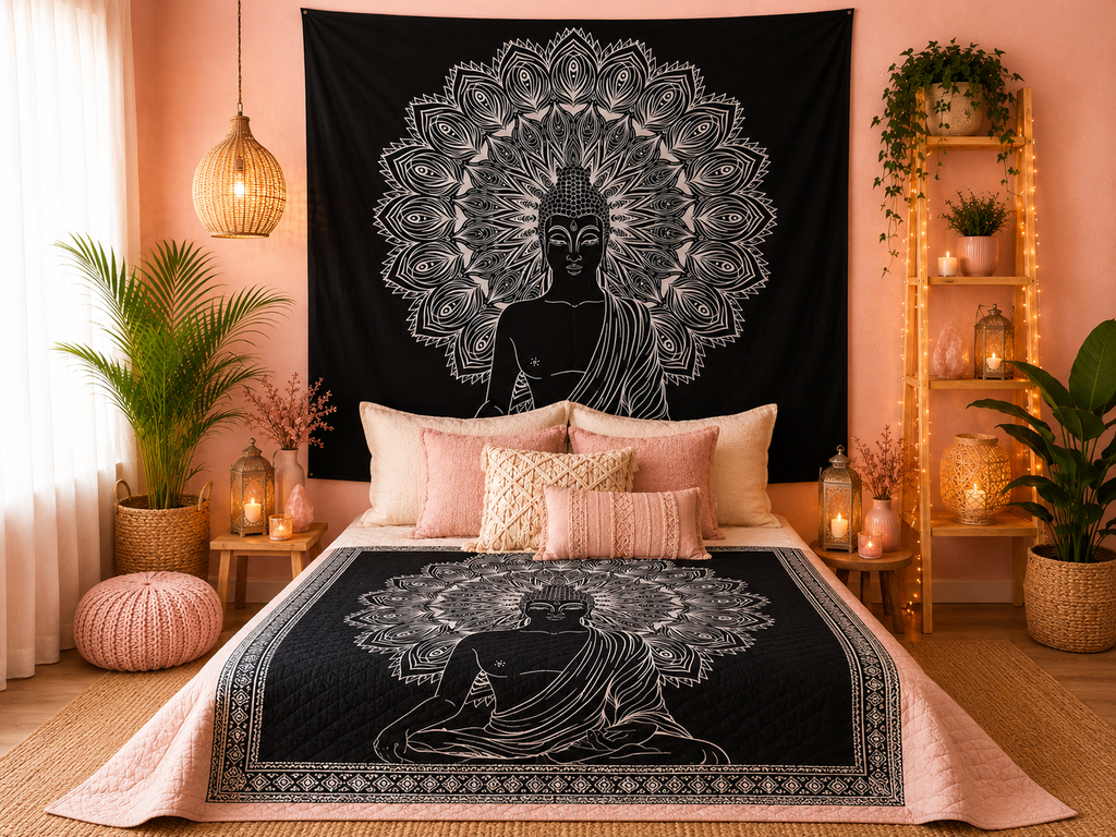 Couvre-lit ou Tenture murale en coton - N&B - Plusieurs modèles (200x230 cm)