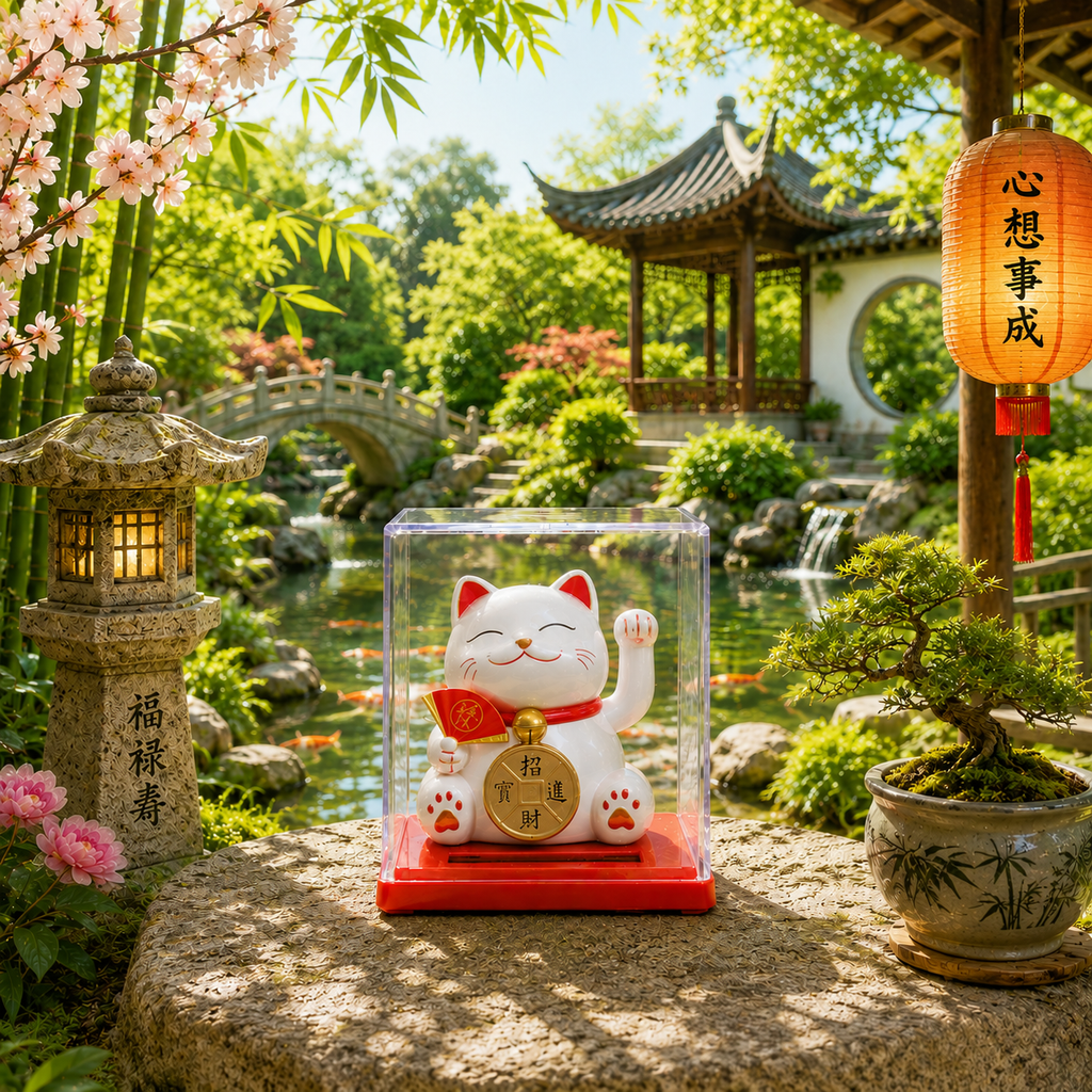 Mini Maneki neko solaire en boîte (plusieurs variantes)